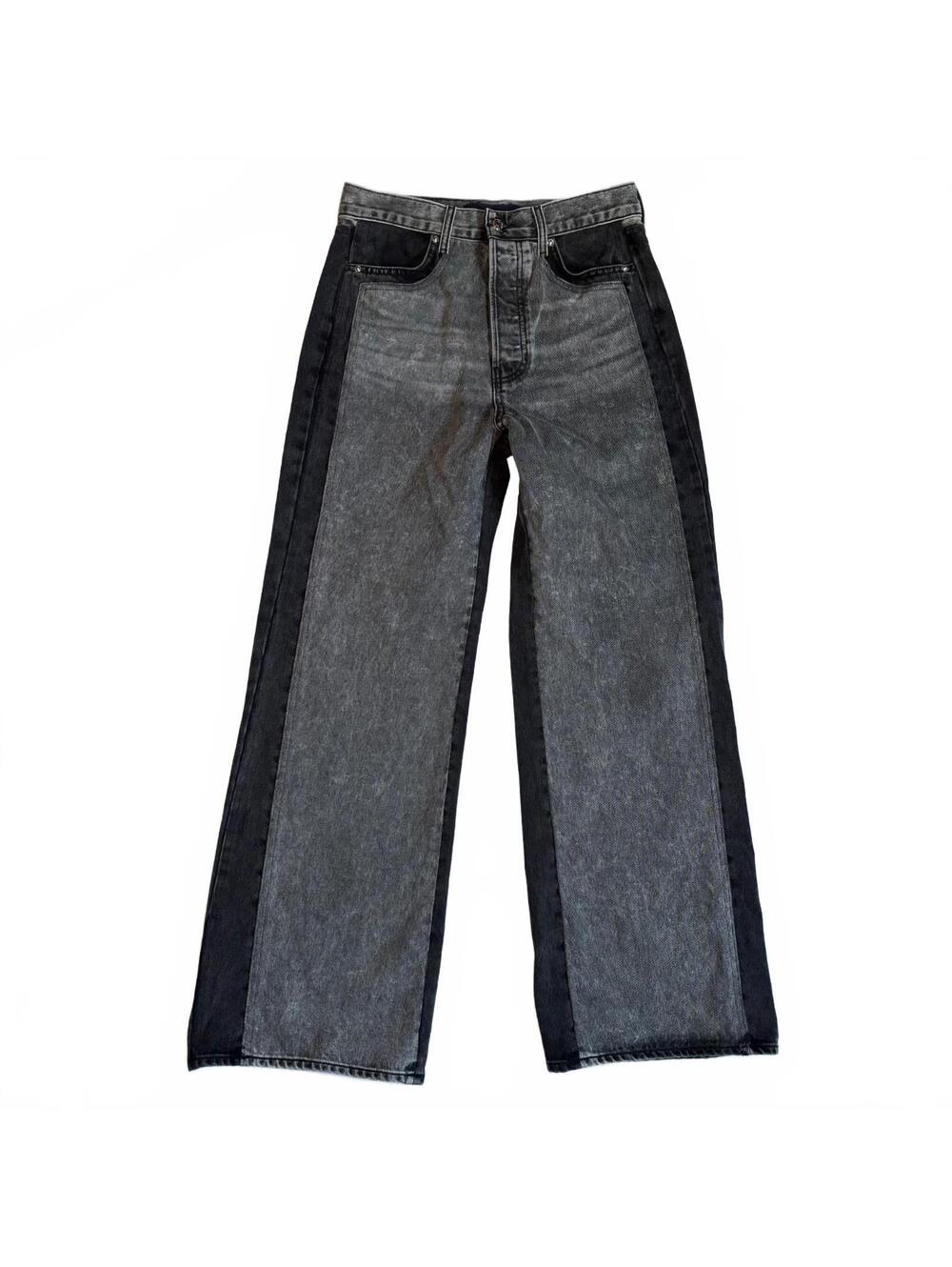 Veronica Beard Taylor Two-Tone Wide Leg High Rise Black/Gray Jeans - Picture 3 of 9